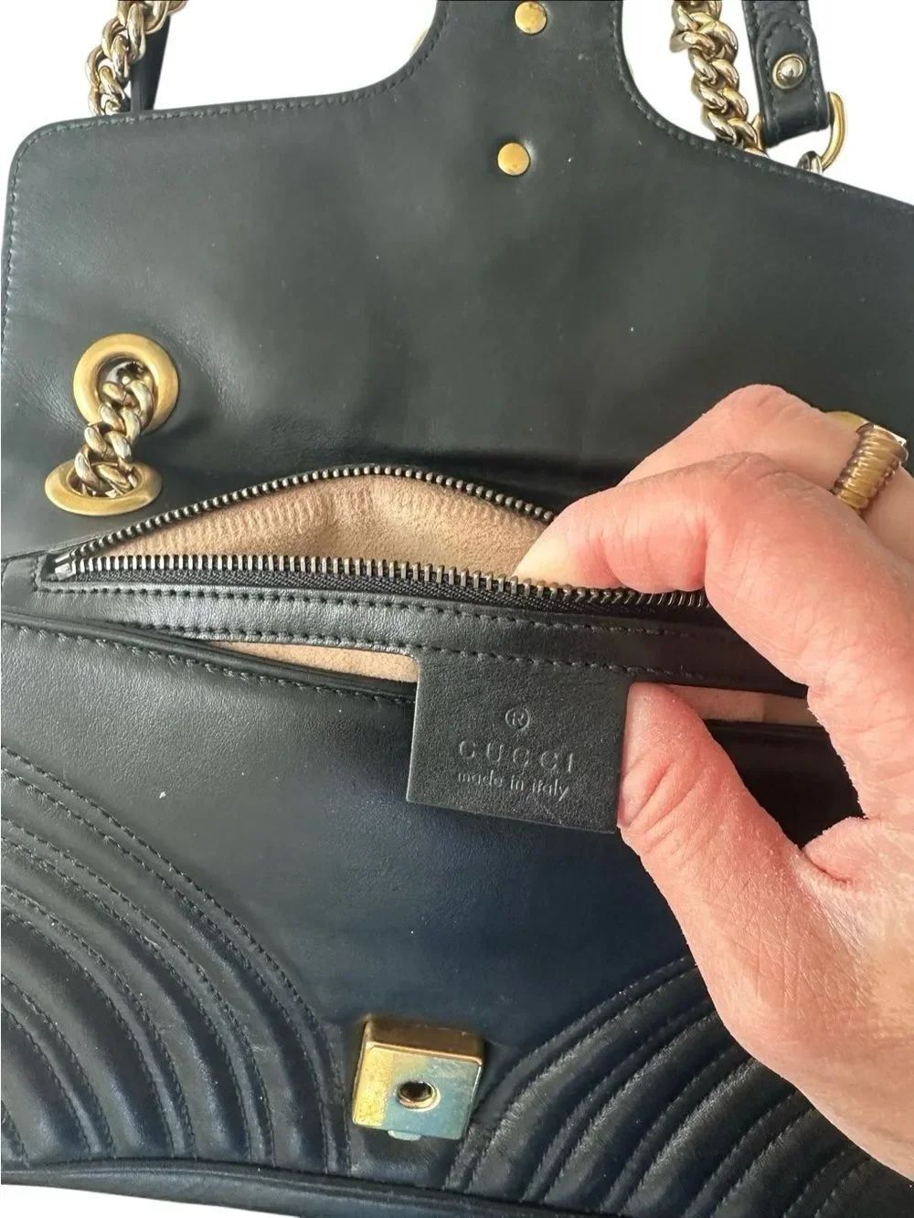 Gucci Marmont Black Quilted GG Chain Shoulder Bag - Picture 7 of 16